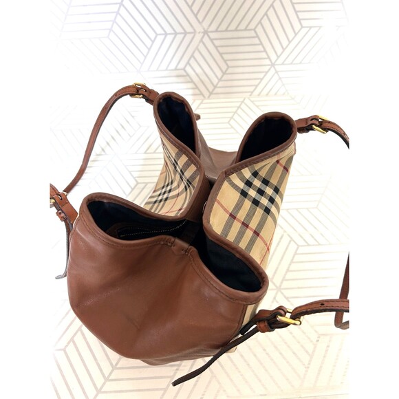 Burberry Beige Brown Leather Haymarket Check Canterbury Tote Shoulder Bag Italy - Picture 3 of 16